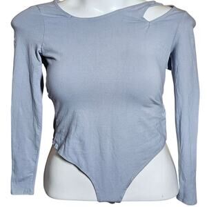 Gray Long Sleeve Cotton Blend Bodysuit Size Medium
